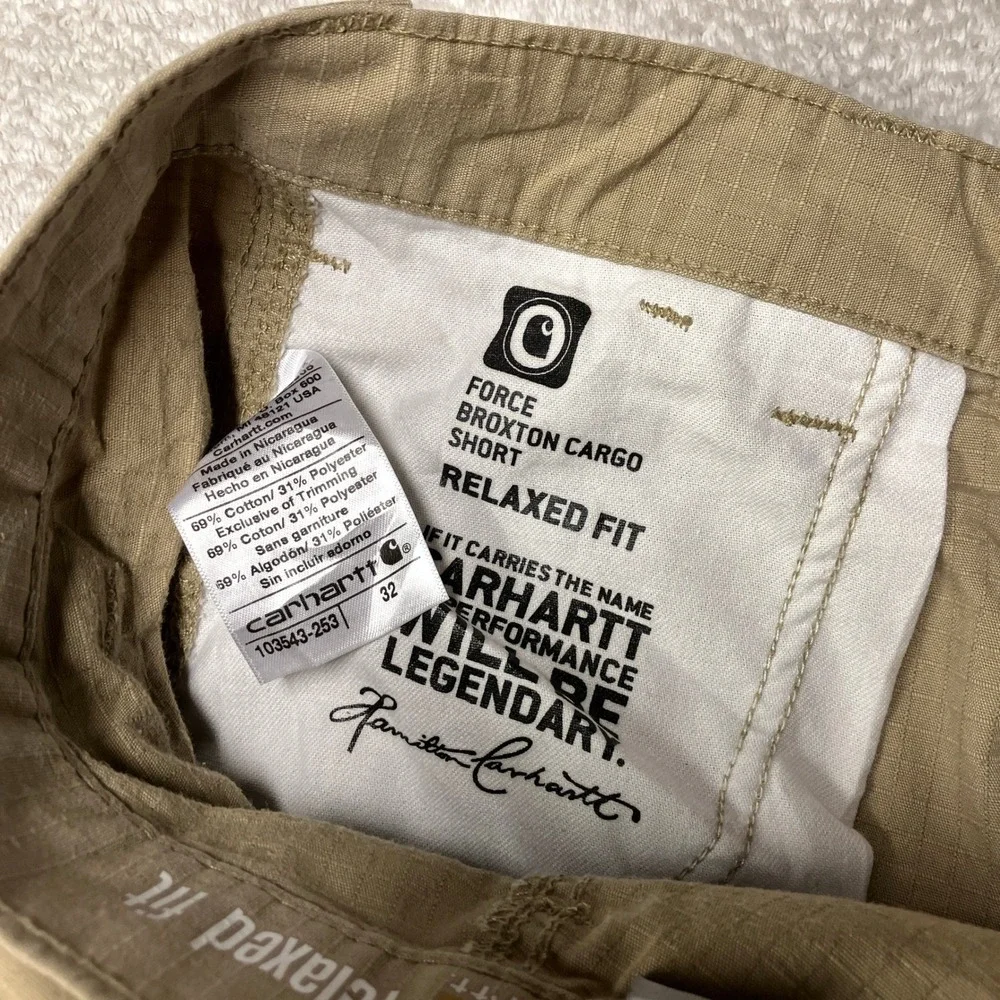 Carhartt Force Broxton Cargo Short Relaxed Fit Ripstop Tan 103543-253 Mens 32